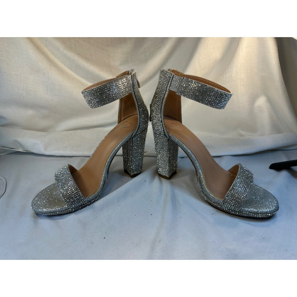 Sparkling Silver Rhinestone Ankle Strap Block Hee… - image 2